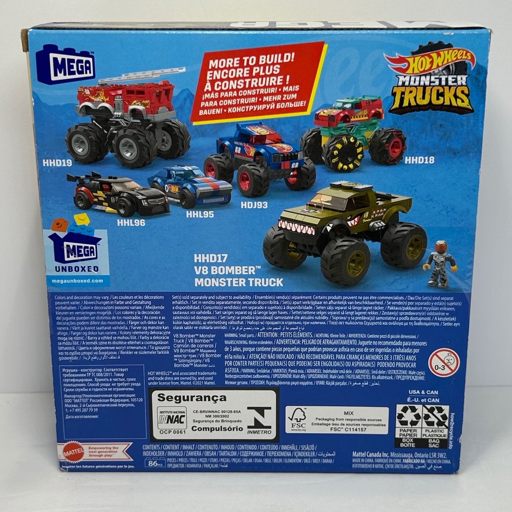 Mega Hot Wheels Monster Trucks V8 Bomber HHD17 Building Set 86 Pcs New - Picture 4 of 7